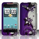 Hard Plastic Rubber Feel Design Case for HTC Merge 6325 - Silver and Purple Vines