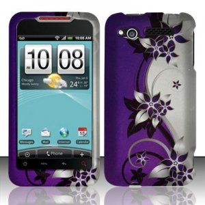 Hard Plastic Rubber Feel Design Case for HTC Merge 6325 - Silver and Purple Vines