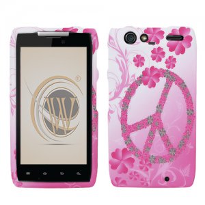 Hard Plastic Rubber Feel Design Case for Motorola Droid RAZR XT912 - Love Peace Sign