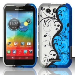 Hard Plastic Rubberized Snap On Case for Motorola Photon Q 4G LTE XT897 (Sprint) &acirc;�� Blue Vines