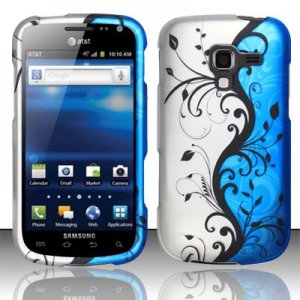 Hard Plastic Rubberized Snap On Design Case for Samsung Exhilarate i577 (AT&T) - Blue Vines