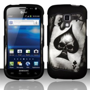 Hard Plastic Rubberized Snap On Design Case for Samsung Exhilarate i577 (AT&T) - Ace Spade Skull