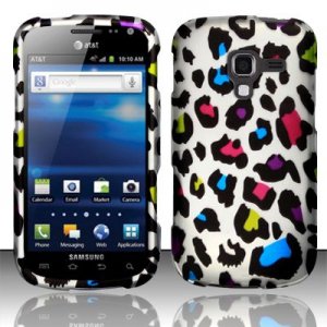 Hard Plastic Rubberized Snap On Design Case for Samsung Exhilarate i577 (AT&T) - Rainbow Leopard