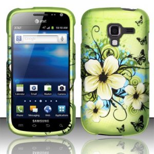Hard Plastic Rubberized Snap On Design Case for Samsung Exhilarate i577 (AT&T) - Flowers & Butterfly