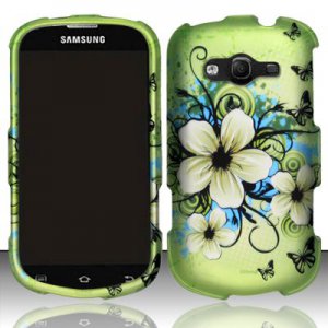 Hard Plastic Rubberized Snap On Case Samsung Galaxy Reverb M950 (Sprint/Virgin) - Flowers Butterfly