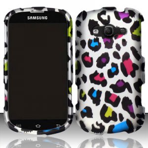 Hard Plastic Rubberized Snap On Case Samsung Galaxy Reverb M950 (Sprint/Virgin) - Rainbow Leopard