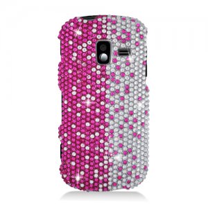 Hard Plastic Bling Design Case for Samsung Intensity 3 III SCH U485 (Verizon) - Silver and Pink