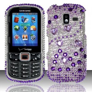 Hard Plastic Bling Design Case for Samsung Intensity 3 III SCH U485 (Verizon) - Purple and Silver