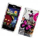 Hard Plastic 2 Piece Rubberized Snap On Design Case for LG Lucid 4G - Dual Pink Butterfly