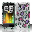 Hard Plastic Bling Rhinestone Design Cover Case for HTC Vivid/Holiday - Rainbow Leopard