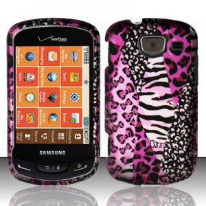 Hard Plastic Snap On Rubberized Design Case for Samsung Brightside U380 - Hot Pink Safari