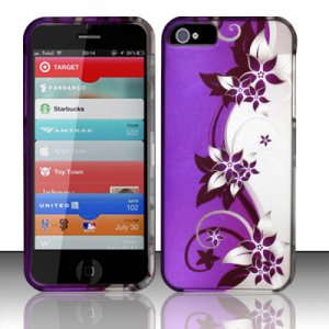 New Hard Plastic Rubberized Snap On Case Cover for Apple iPhone 5 &acirc;�� Silver & Purple Vines