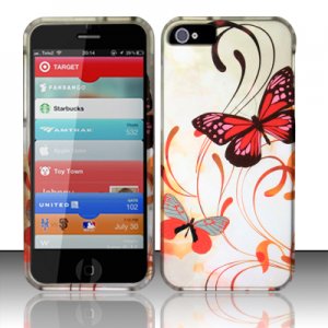New Hard Plastic Rubberized Snap On Case Cover for Apple iPhone 5 &acirc;�� Two Butterfly