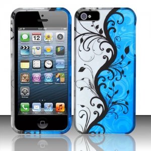 New Hard Plastic Rubberized Snap On Case Cover for Apple iPhone 5 &acirc;�� Silver & Blue Vines