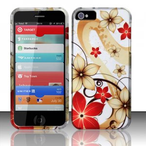 New Hard Plastic Rubberized Snap On Case Cover for Apple iPhone 5 &acirc;�� Red and Gold Flowers