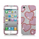 Hard Plastic Bling Rhinestone Snap On Case Cover for Apple iPhone 5 - Pink Hearts