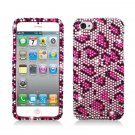 Hard Plastic Bling Rhinestone Snap On Case Cover for Apple iPhone 5 - Pink Leopard
