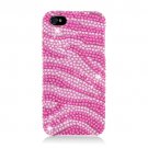 Hard Plastic Bling Rhinestone Snap On Case Cover for Apple iPhone 5 - Hot Pink Zebra