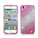 Hard Plastic Bling Rhinestone Snap On Case Cover for Apple iPhone 5 - Silver and Pink Layer