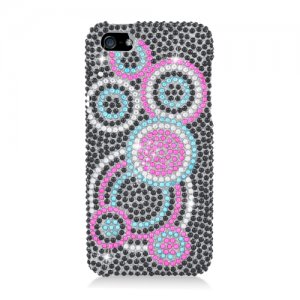 Hard Plastic Bling Rhinestone Snap On Case Cover for Apple iPhone 5 - Colorful Circles