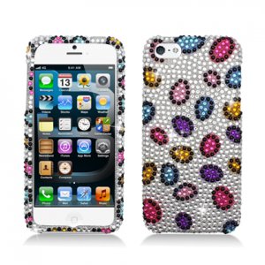 Hard Plastic Bling Rhinestone Snap On Case Cover for Apple iPhone 5 - Rainbow Stones