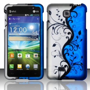 Hard Plastic Rubberized Snap On Case Cover for LG Escape P870 (AT&T) &acirc;�� Silver & Blue Vines
