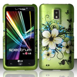 Hard Plastic 2-Piece Rubberized Snap On Design Case for LG Spectrum - Flowers & Butterfly