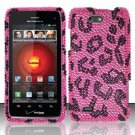 Hard Plastic Bling Rhinestone Design Case for Motorola Droid 4 (Verizon) - Hot Pink Leopard