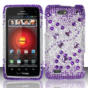 Hard Plastic Bling Rhinestone Design Case for Motorola Droid 4 (Verizon) - Purple & Silver