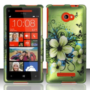 Hard Plastic Snap On Case Cover HTC Windows Phone 8X (Verizon/AT&T/T-Mobile) &acirc;�� Flowers & Butterfly
