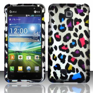 Hard Plastic Rubberized Snap On Case Cover for LG Escape P870 (AT&T) &acirc;�� Rainbow Leopard