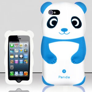 Panda Bear Soft Gel Rubber Skin Case Cover for Apple iPhone 5 6th Gen Phone - Light Blue