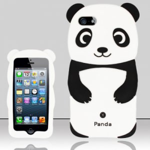 Panda Bear Soft Gel Rubber Skin Case Cover for Apple iPhone 5 6th Gen Phone - Black