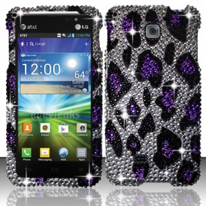 Hard Plastic Bling Rhinestone Snap On Case Cover for LG Escape P870 (AT&T) &acirc;�� Purple Leopard