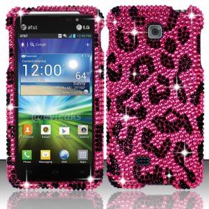 Hard Plastic Bling Rhinestone Snap On Case Cover for LG Escape P870 (AT&T) &acirc;�� Hot Pink Leopard