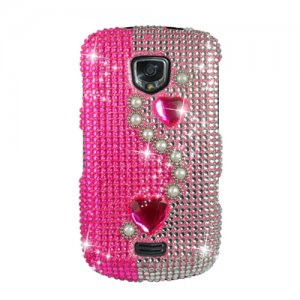 Hard Plastic Bling Rhinestone Design Case for Samsung Droid Charge i510/i520 - Pink Pearl and Heart