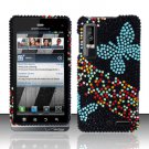 Hard Plastic Bling Rhinestone Design Case for Motorola Droid 3 - Blue Butterfly