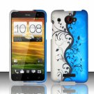 Hard Plastic Snap On Case Cover for HTC Droid DNA 6435 (Verizon) - Silver Blue Vines