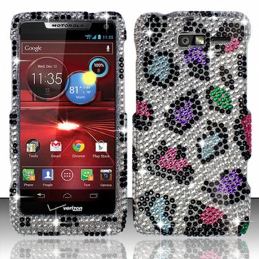 Hard Plastic Snap On Bling Case Cover Motorola Droid RAZR M 4G LTE XT907 (Verizon) - Rainbow Leopard