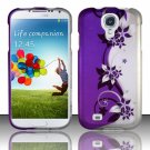 Hard Plastic Rubberized Snap On Case Cover for Samsung Galaxy S4 IV i9500 – Silver & Purple Vines