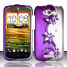 Hard Plastic Snap On Rubberized Design Case Cover for HTC One VX (AT&T) – Silver & Purple Vines