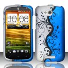 Hard Plastic Snap On Rubberized Design Case Cover for HTC One VX (AT&T) – Silver & Blue Vines