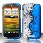 Hard Plastic Snap On Rubberized Design Case Cover for HTC One VX (AT&T) – Silver & Blue Vines