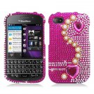 Hard Plastic Snap On Bling Case Blackberry Q10 (AT&T/Sprint/T-Mobile/Verizon) - Pink Pearl & Heart