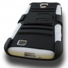White Rugged Armor Hybrid Hard Case w/ Kickstand Belt Clip Holster for Samsung Galaxy S4 S IV