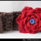 Crocheted headband with large red flower