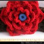 Crocheted headband with large red flower