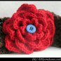 Crocheted headband with large red flower