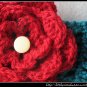 Crocheted teal headband with large red flower - for toddler