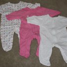 GERBER Girls 3pc Sleepers 0-3M NB NWOT